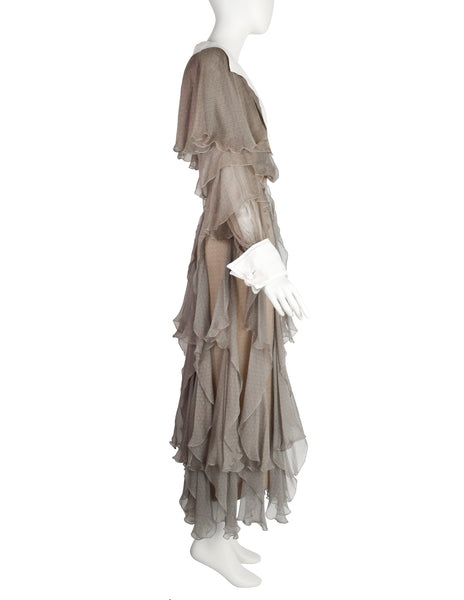 Christian Dior by Gianfranco Ferre Vintage SS 1994 Demi-Couture Taupe Silk Ruffle Ensemble