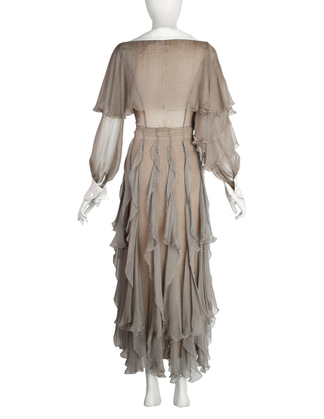 Christian Dior by Gianfranco Ferre Vintage SS 1994 Demi-Couture Taupe Silk Ruffle Ensemble