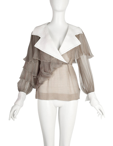 Christian Dior by Gianfranco Ferre Vintage SS 1994 Demi-Couture Taupe Silk Ruffle Ensemble