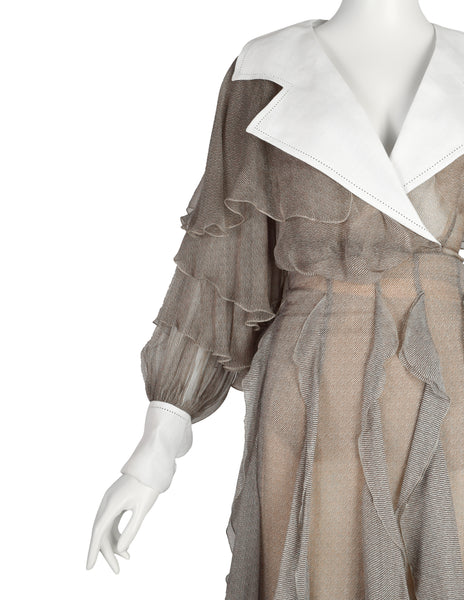Christian Dior by Gianfranco Ferre Vintage SS 1994 Demi-Couture Taupe Silk Ruffle Ensemble