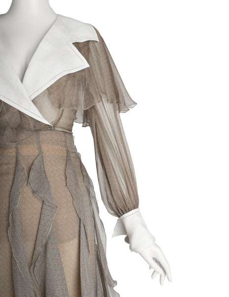 Christian Dior by Gianfranco Ferre Vintage SS 1994 Demi-Couture Taupe Silk Ruffle Ensemble