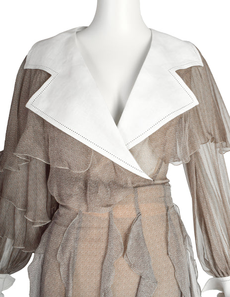 Christian Dior by Gianfranco Ferre Vintage SS 1994 Demi-Couture Taupe Silk Ruffle Ensemble