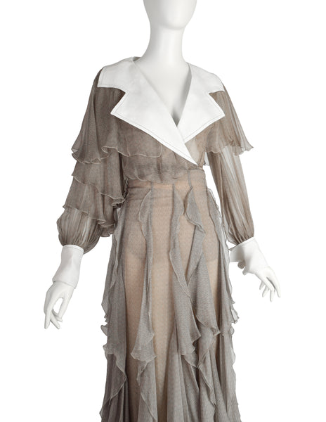Christian Dior by Gianfranco Ferre Vintage SS 1994 Demi-Couture Taupe Silk Ruffle Ensemble