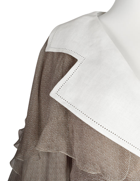 Christian Dior by Gianfranco Ferre Vintage SS 1994 Demi-Couture Taupe Silk Ruffle Ensemble