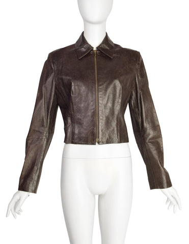 Christian Dior by John Galliano Vintage AW2000 'Fly Girls Collection' Brown Lambskin Leather Cropped Jacket