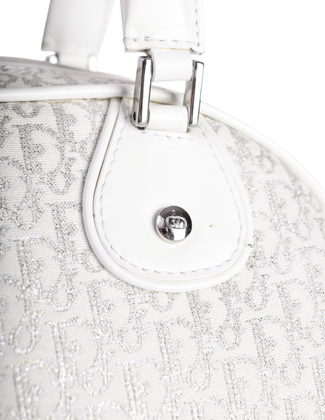 Christian Dior Vintage AW 2004 by John Galliano White & Silver Monogram Dice Charm 'GAMBLER' Mini Bowler Bag