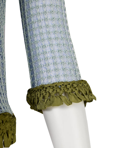 Christian Lacroix Vintage SS 2000 Baby Blue Multicolor Floral Embellished Knit Crochet Tank Top & Cardigan Twin Set