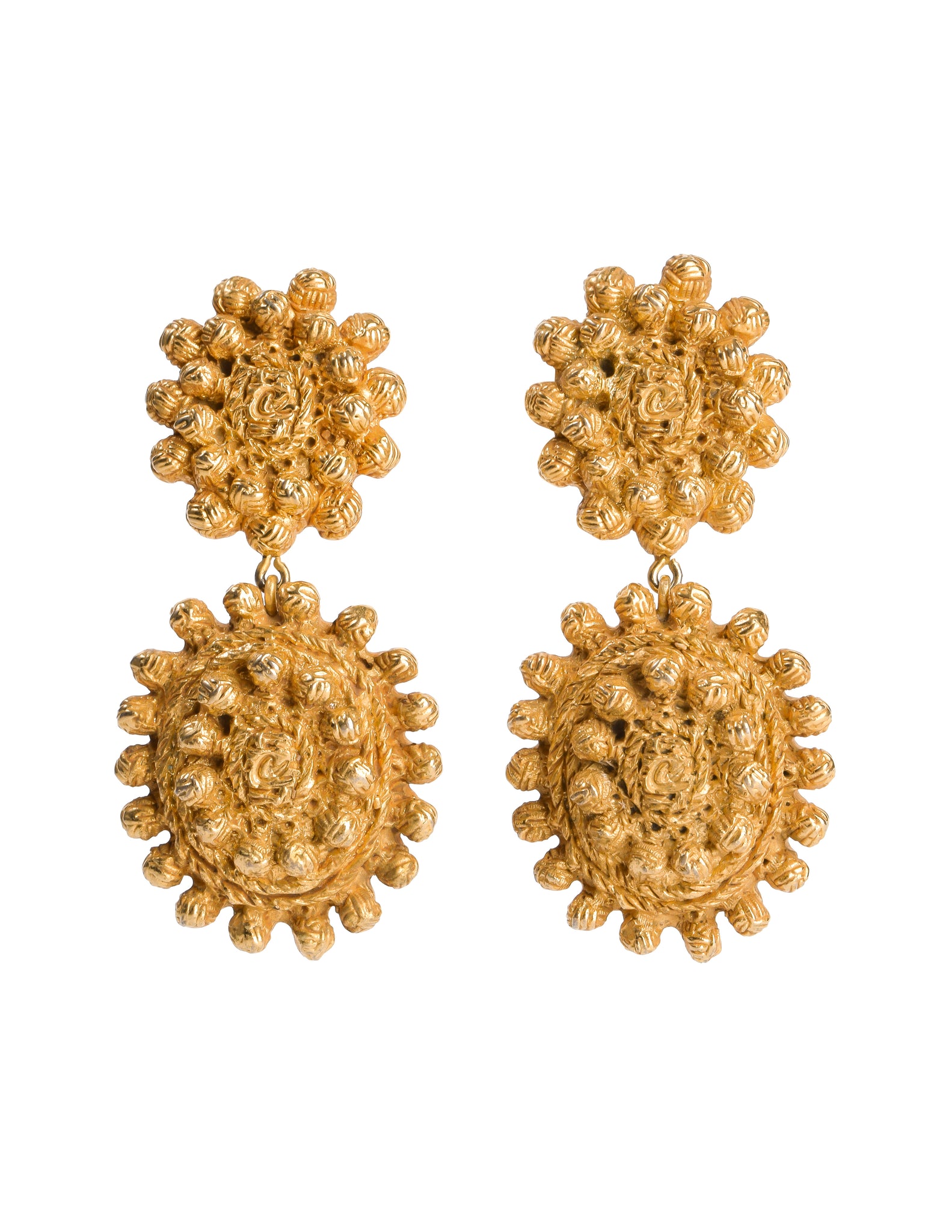 Christian Lacroix Vintage Massive Oversized Golden Etruscan Dangle Statement Earrings