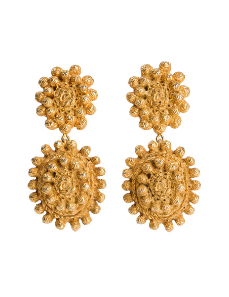 Christian Lacroix Vintage Massive Oversized Golden Etruscan Dangle Statement Earrings