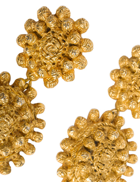 Christian Lacroix Vintage Massive Oversized Golden Etruscan Dangle Statement Earrings