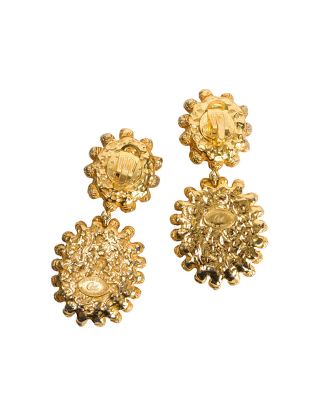 Christian Lacroix Vintage Massive Oversized Golden Etruscan Dangle Statement Earrings