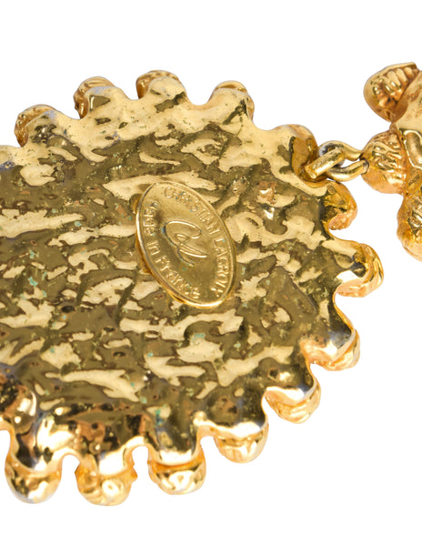 Christian Lacroix Vintage Massive Oversized Golden Etruscan Dangle Statement Earrings
