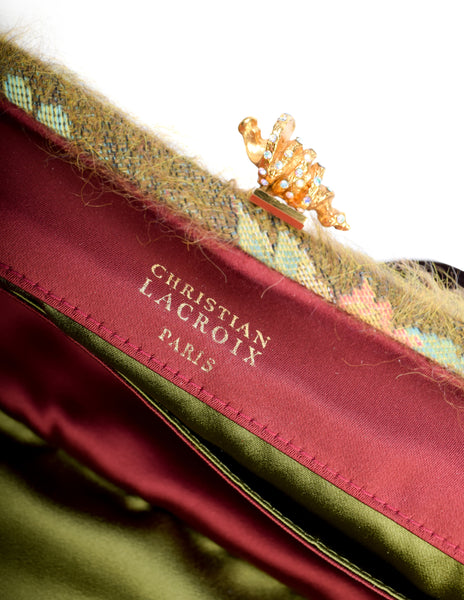 Christian Lacroix Vintage AW1998 Green Floral Tapestry Embellished Handbag and Shoes Set