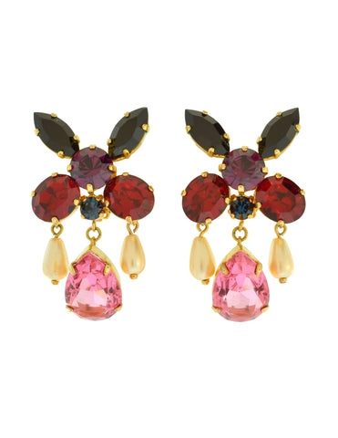 Christian Lacroix Vintage Multicolor Faceted Crystal and Pearl Dangle Earrings