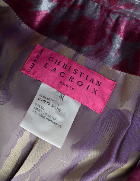 Christian Lacroix Vintage SS 1997 Pastel Floral Velvet Double Breasted Blazer Jacket