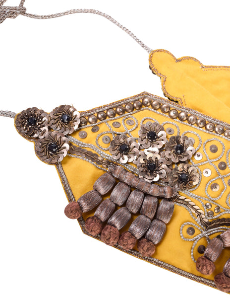 Christian Lacroix Vintage Embellished Embroidered Yellow Satin Belt