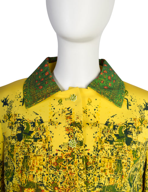 Christian Lacroix Vintage SS 1999 Yellow Folksy Abstract Floral