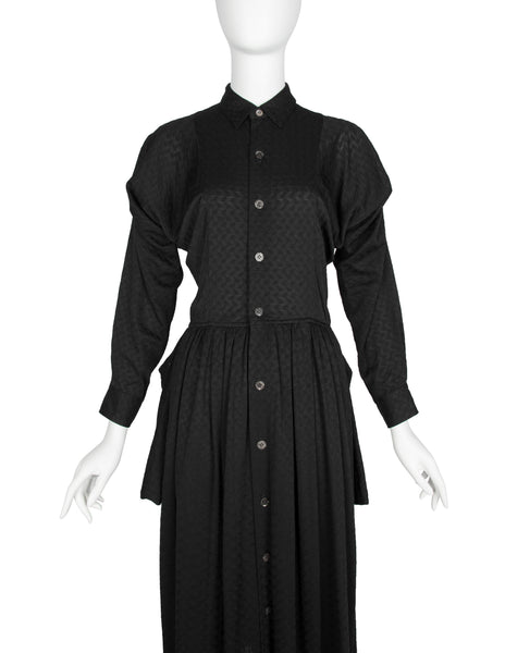 Comme des Garcons Vintage SS 1987 Black Textured Draped Skirt Dress