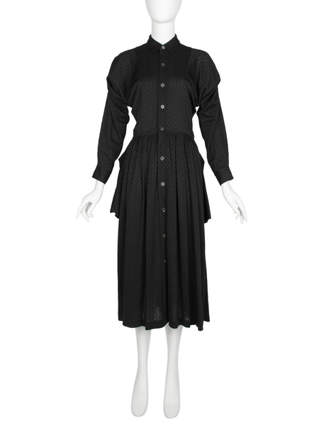 Comme des Garcons Vintage SS 1987 Black Textured Draped Skirt Dress