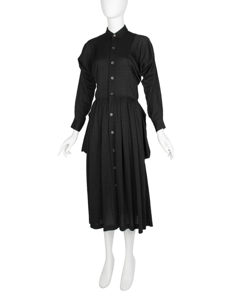 Comme des Garcons Vintage SS 1987 Black Textured Draped Skirt Dress