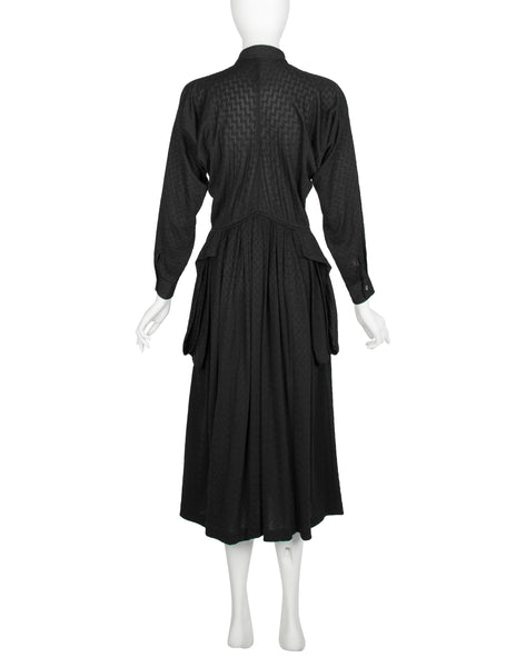 Comme des Garcons Vintage SS 1987 Black Textured Draped Skirt Dress