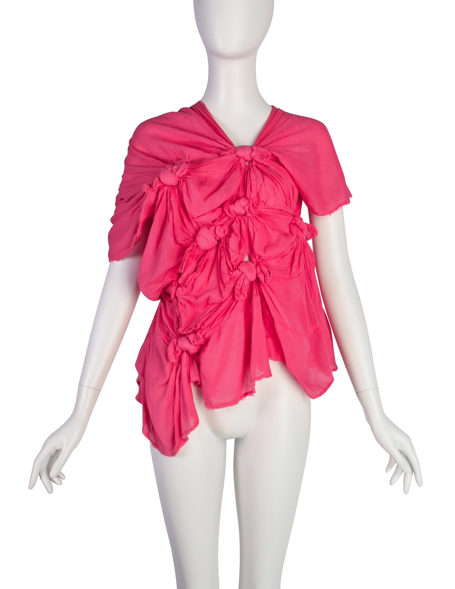 Comme des Garcons Vintage SS 2003 Hot Pink Knotted Cotton Gauze Top
