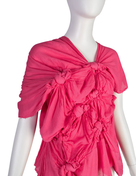 Comme des Garcons Vintage SS 2003 Hot Pink Knotted Cotton Gauze Top