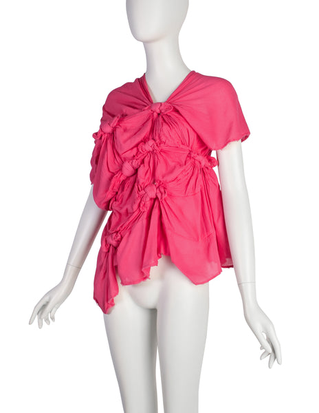 Comme des Garcons Vintage SS 2003 Hot Pink Knotted Cotton Gauze Top