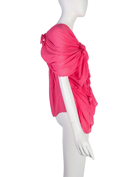 Comme des Garcons Vintage SS 2003 Hot Pink Knotted Cotton Gauze Top