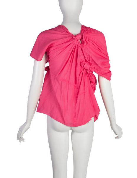 Comme des Garcons Vintage SS 2003 Hot Pink Knotted Cotton Gauze Top