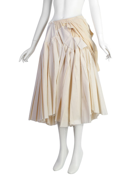 Comme des Garcons Vintage SS 2003 Cream and Ivory Pleated Padded Distressed Deconstructed Skirt