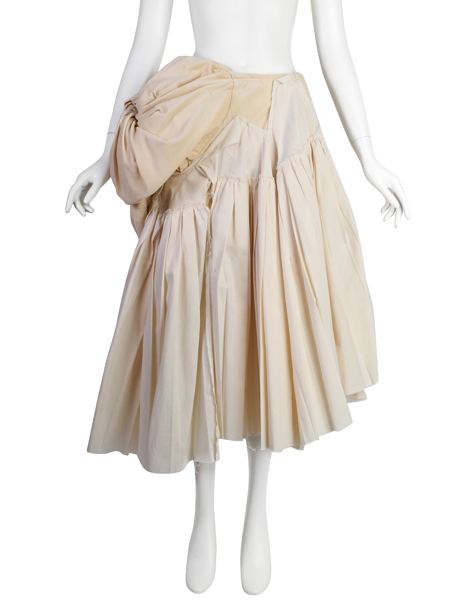 Comme des Garcons Vintage SS 2003 Cream and Ivory Pleated Padded Distressed Deconstructed Skirt
