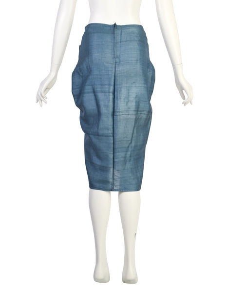 Costume National Vintage SS 1987 Cornflower Blue Silk Tulip Skirt