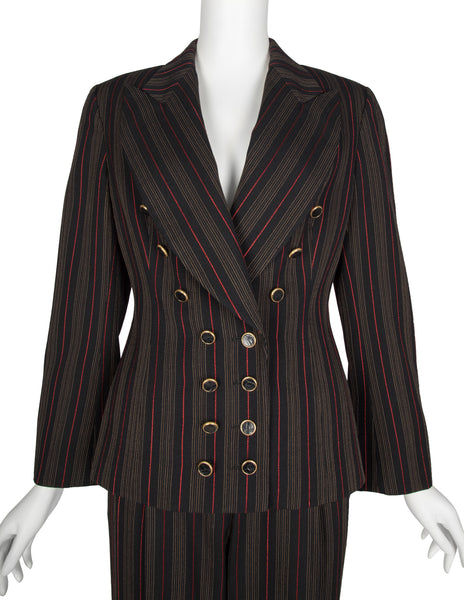 Christian Dior by Gianfranco Ferre Vintage AW 1994 Black Red Striped Jacket and Pant Suit