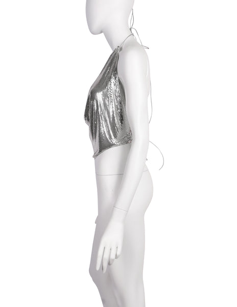 Ferrara Vintage Silver Metal Mesh Draping Halter Top