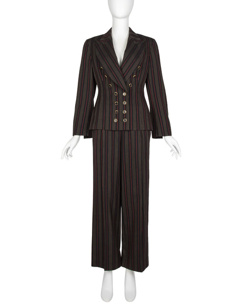 Christian Dior by Gianfranco Ferre Vintage AW 1994 Black Red Striped Jacket and Pant Suit