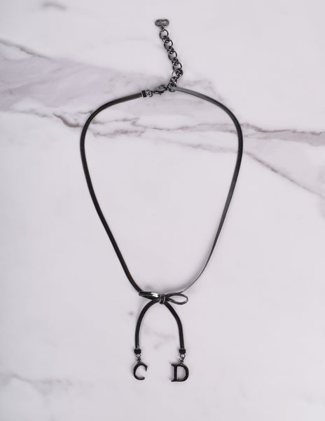 Christian Dior by John Galliano Vintage Blackened CD Charm Bow Necklace