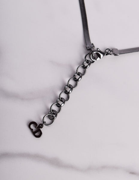 Christian Dior by John Galliano Vintage Blackened CD Charm Bow Necklace