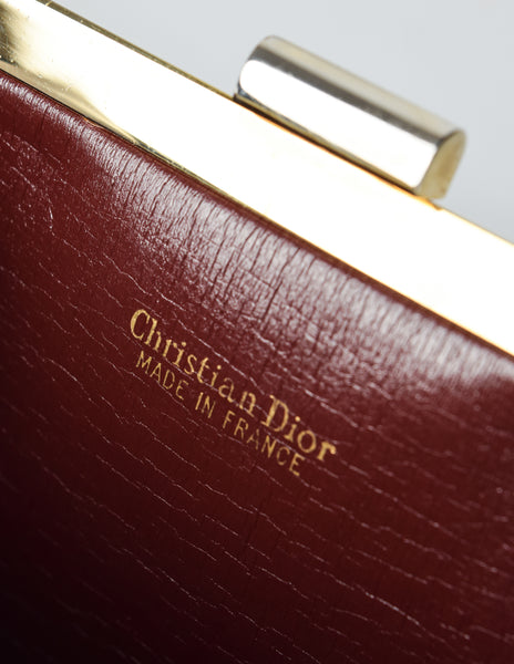 Christian Dior Vintage Burgundy Oblique Monogram Canvas and Leather Shoulder Bag