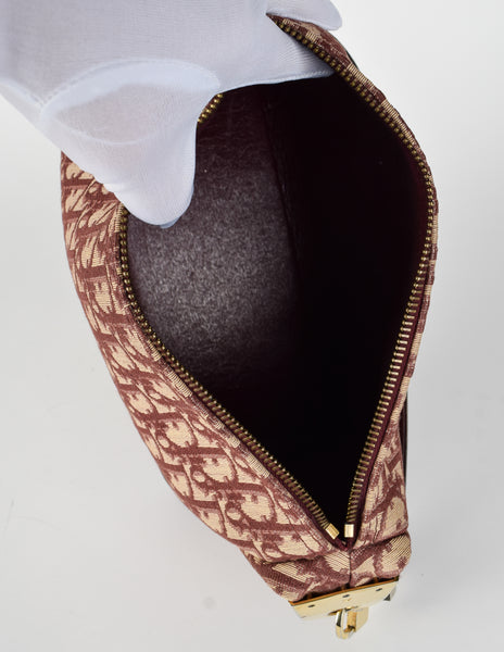 Christian Dior Vintage Burgundy Oblique Monogram Canvas and Leather Shoulder Bag
