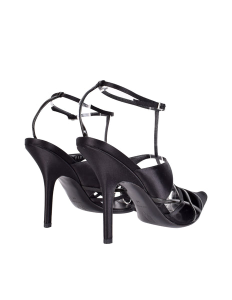 Christian Dior by John Galliano Vintage Black Satin and Patent Leather Strappy Heels