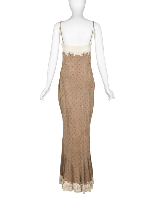 Christian Dior by John Galliano Vintage AW 1999 Beige Suede and Lace G   Amarcord Vintage Fashion