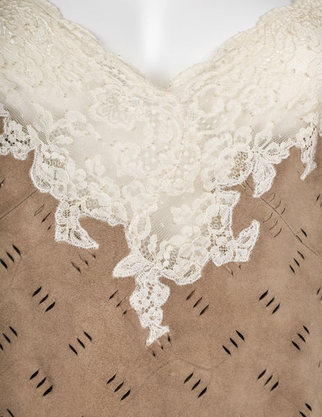 Christian Dior by John Galliano Vintage AW 1999 Beige Suede and Lace Gown