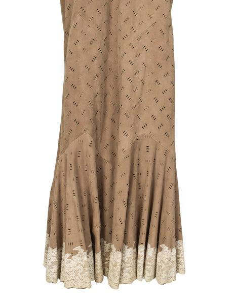 Christian Dior by John Galliano Vintage AW 1999 Beige Suede and Lace Gown