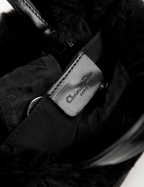 Christian Dior by John Galliano Vintage 1999 Black Nylon Cannage and Faux Fur Mini Bag