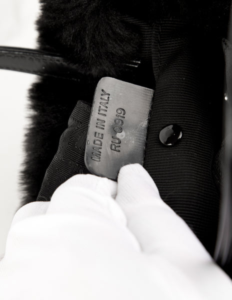 Christian Dior by John Galliano Vintage 1999 Black Nylon Cannage and Faux Fur Mini Bag