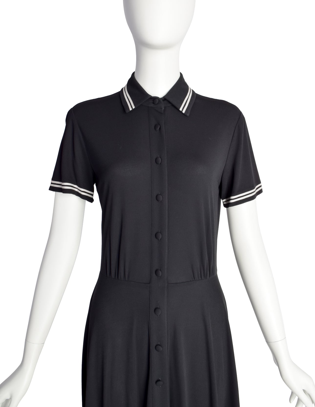 DKNY Vintage 1990s Black Button Up Collared Full Skirt Dress