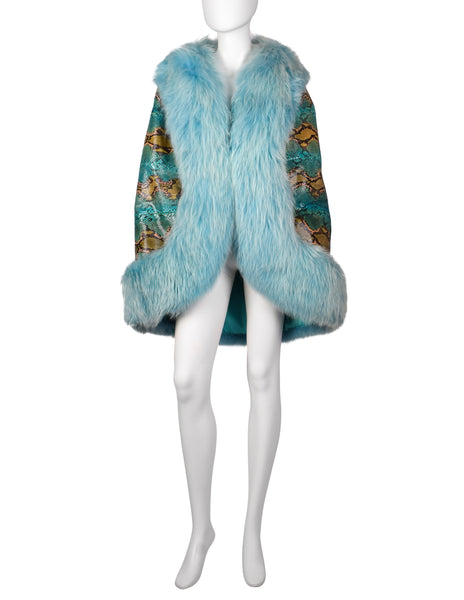 Donald Brooks Vintage Rainbow Python Snakeskin and Baby Blue Fox Fur Cape