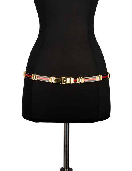 Gucci Vintage Golden Red Black Enamel Striped Belt