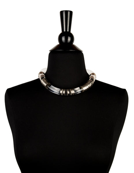 Chloe (attributed) Vintage AW 1983 Silver Sliding Lucite 'Pipe' Choker Necklace